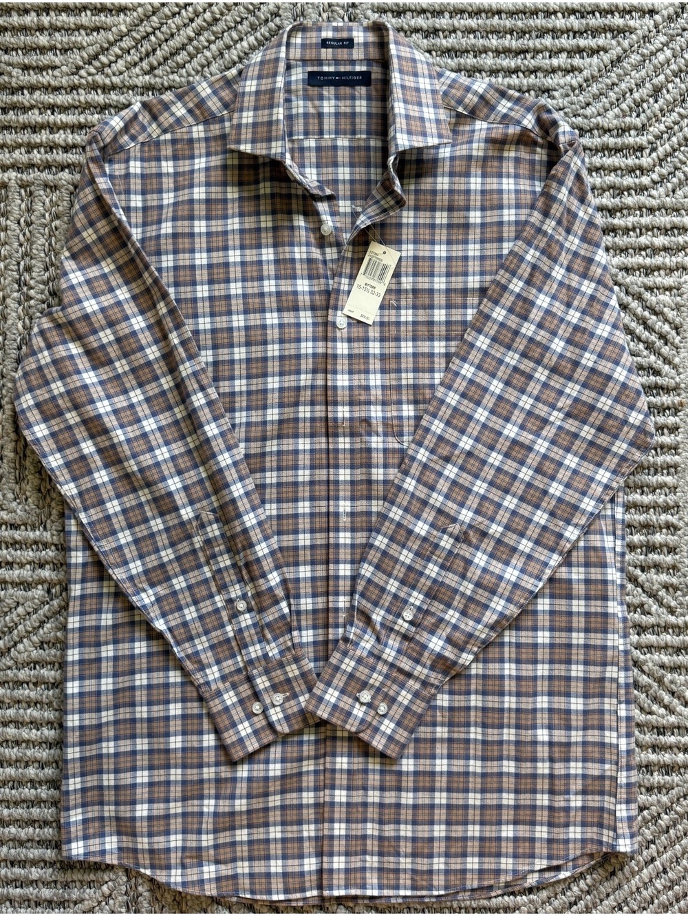 NWT Tommy Hilfiger blue & brown plaid button-up shirt  size M